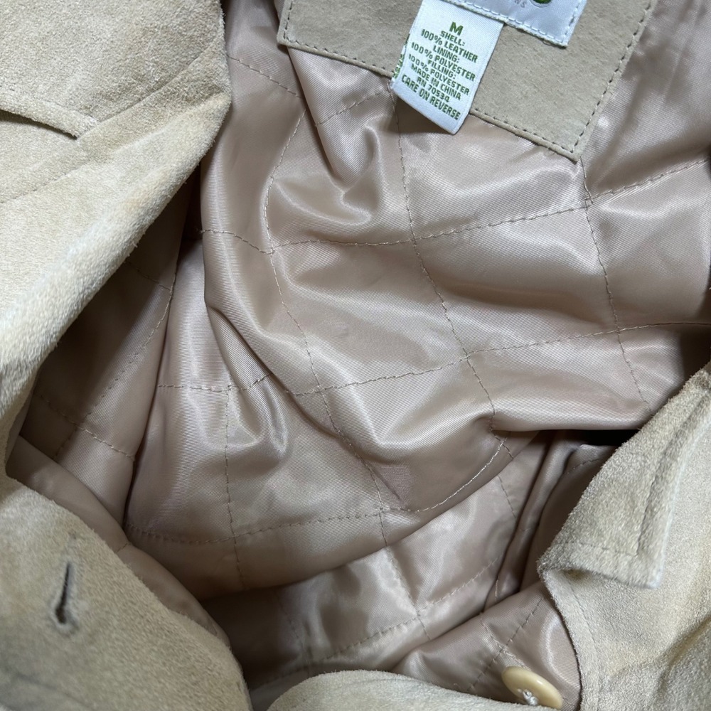 Orvis Womens M Tan Leather Jacket Button Front Blazer Coat Quilted Lining - Picture 4 of 9